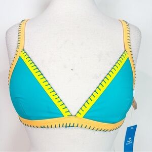 CUPSHE TEAL ORANGE YELLOW LACING TRIM BIKINI SWIM TOP WOMENS SZ XS NEW